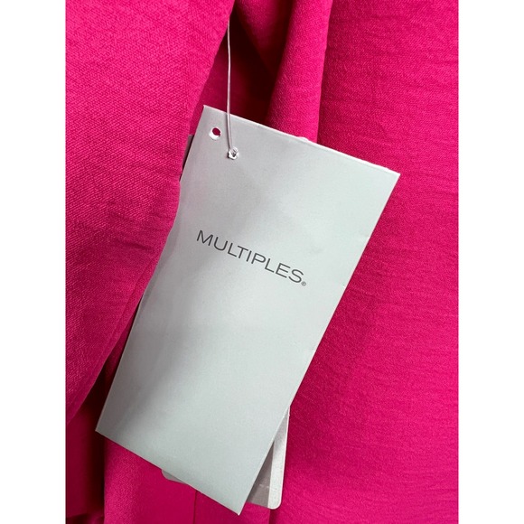 Multiples Button Front Tunic Womens Large Pink NWT Roll Tab Sleeve Slit Hem F5 - Picture 3 of 8
